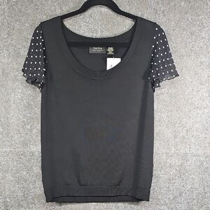 Vintage Dana Buchman Polka Dot Flutter Sleeve Sweater, Black White, Size M, NEW